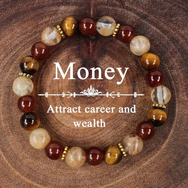 Natural stone and crystal bracelet with tiger's eye stone and red agate for wealth