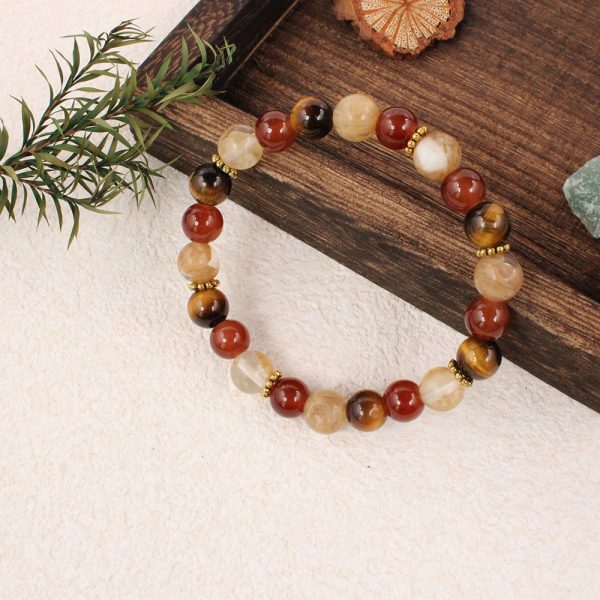 Natural stone and crystal bracelet with tiger's eye stone and red agate for wealth - Image 3